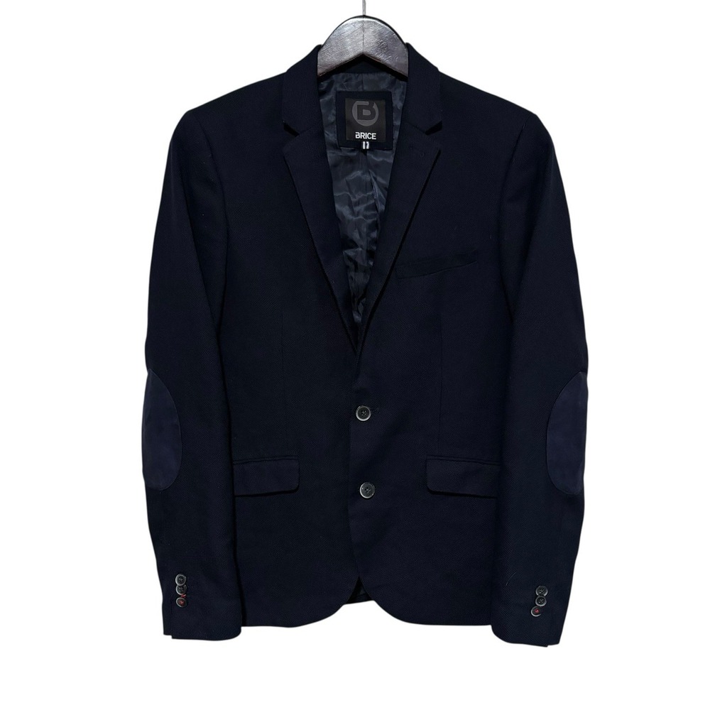 BRICE Men's Navy Blue Two Button Blazer Jacket Navy Blue Elbow Pads 48 - 19.5x28